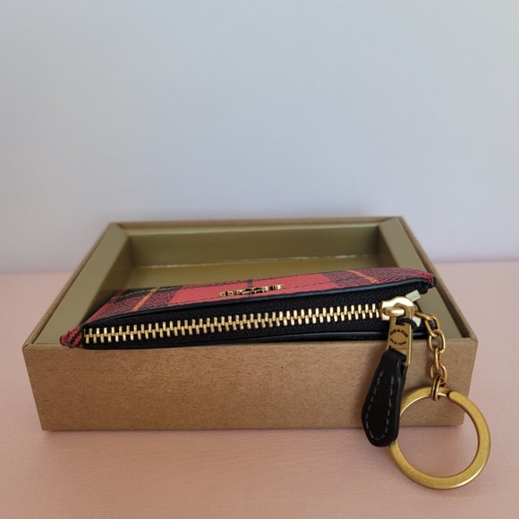 COACH Novelty Plaid Print Mini Skinny ID Case In Coated Canvas – Red Multi ⭐ - Picture 10 of 13